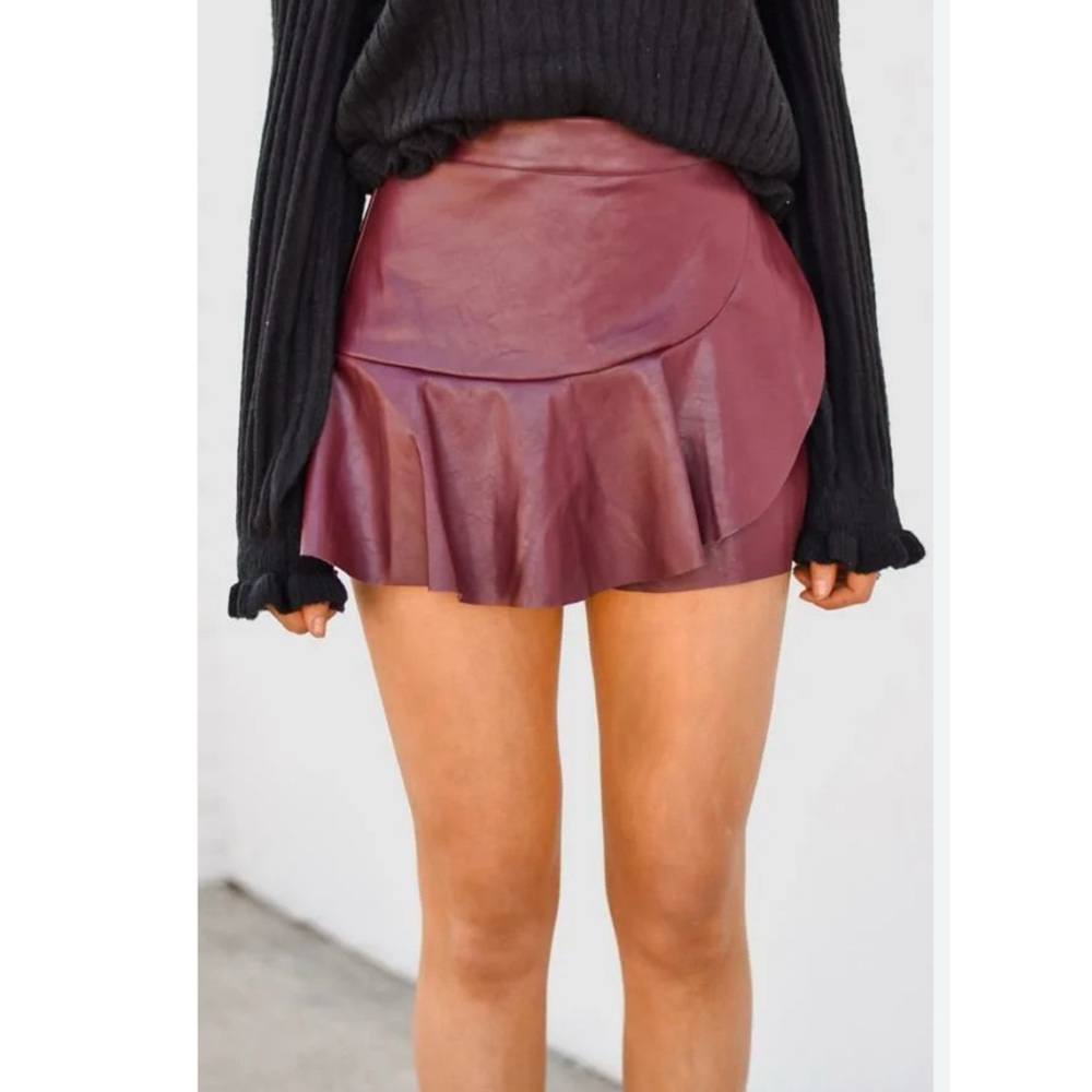 Faux Leather Skirts for Women Cute‎ High Waisted Ruffled Hem Mini Skirt SIZE XL